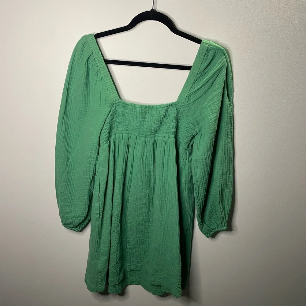 NWT J. Crew Green Squareneck Soft Gauze Dress Smocked Back Spring Summer